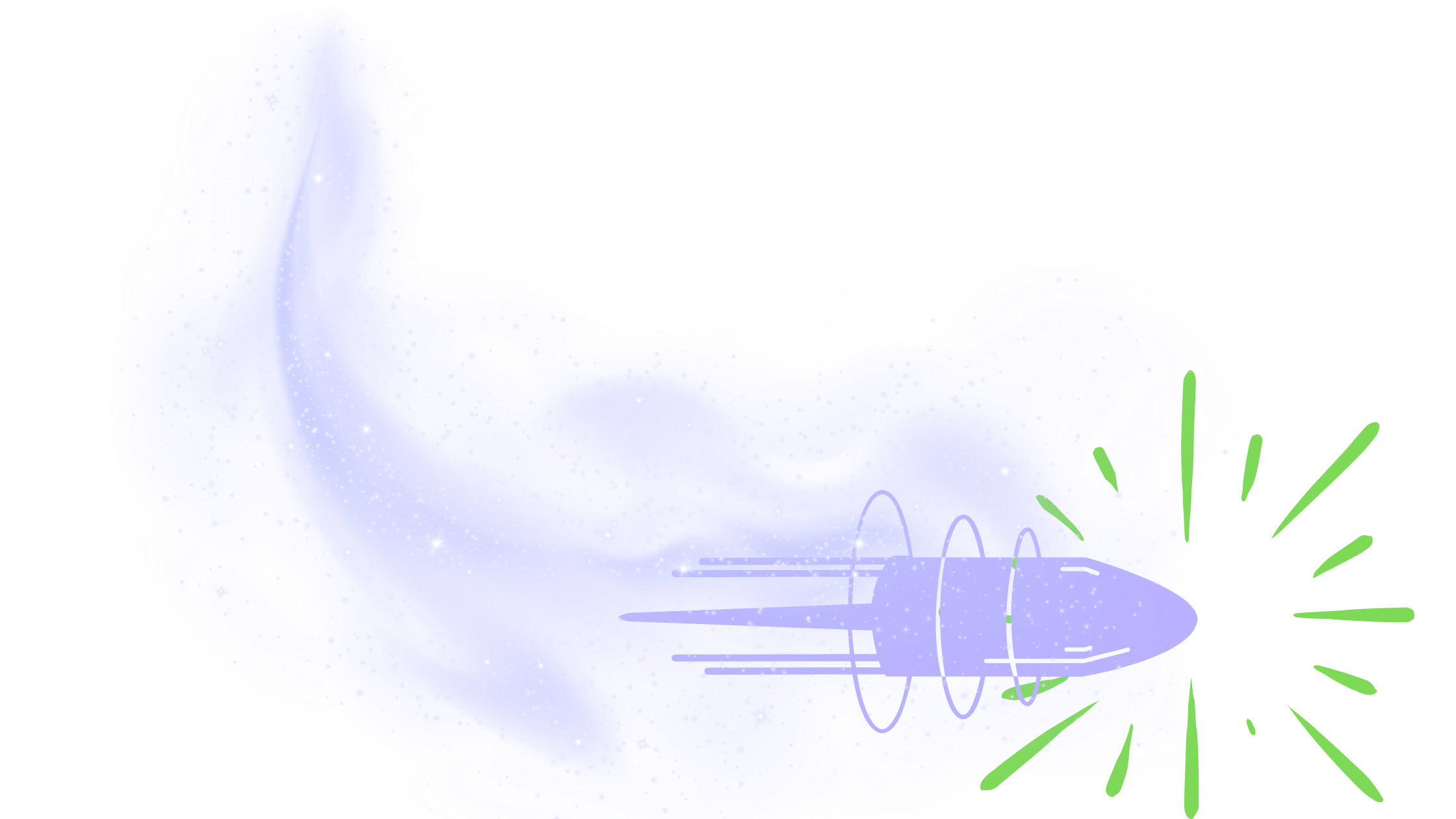 A cloud-like shape filled with stars and sparkles, with a shooting bullet on the right emitting green rays